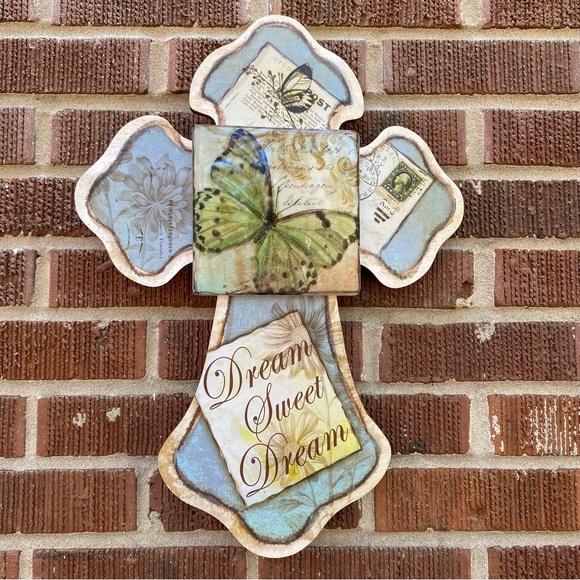 Hobby Lobby Cross with butterflies wall hanging decor light blue multicolor - Picture 1 of 6